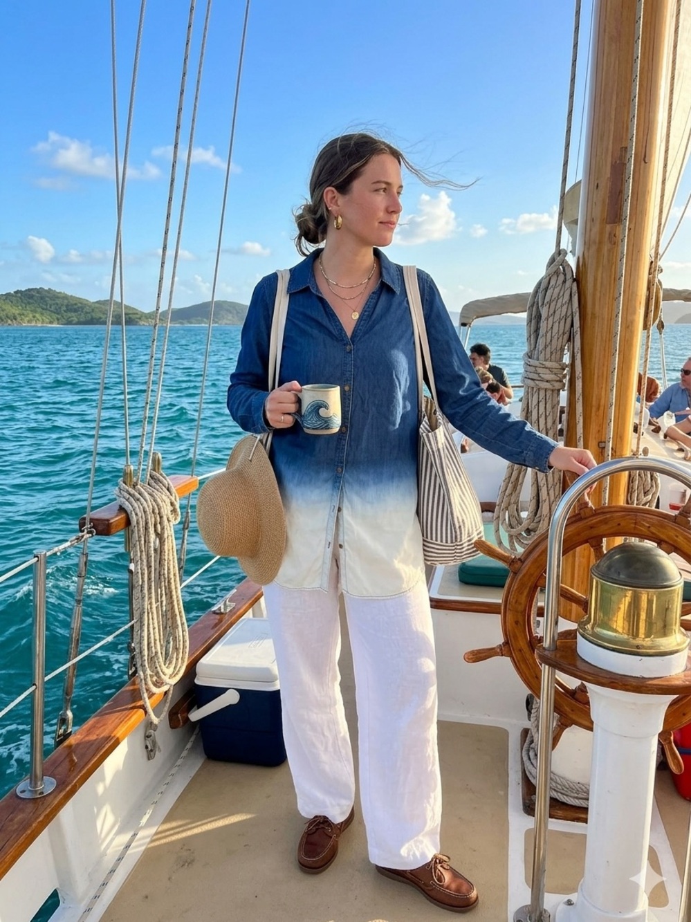 Susan Graver Navy-to-White Ombre Button-Down Shirt
